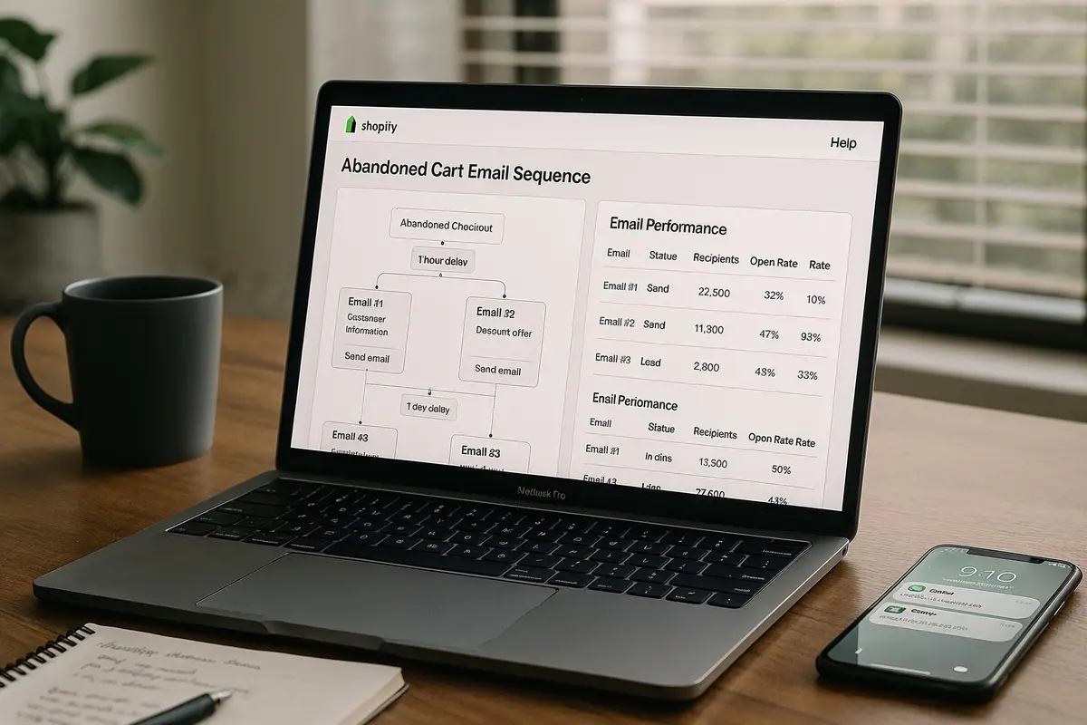 abandoned cart email sequences shopify dashboard in modern workspace