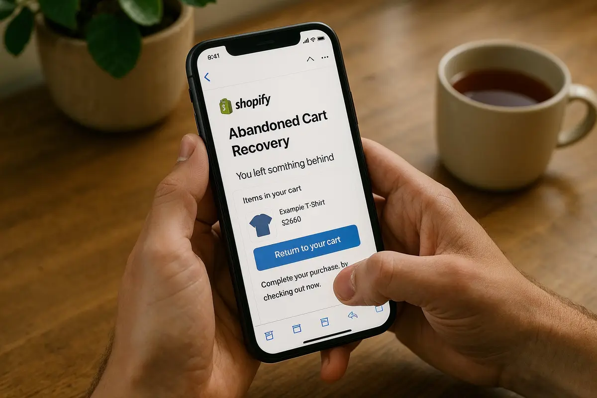 abandoned cart email sequences shopify recovery email on smartphone