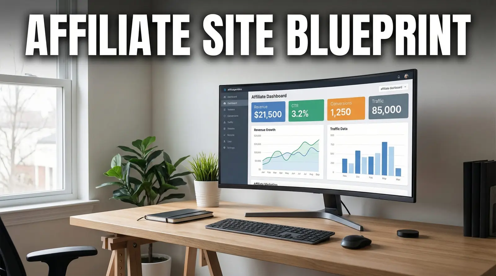 affiliate marketing site dashboard with revenue and traffic metrics