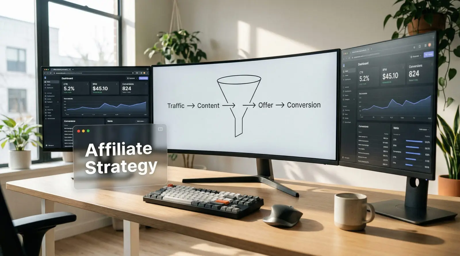 affiliate marketing dashboard with funnel and key metrics