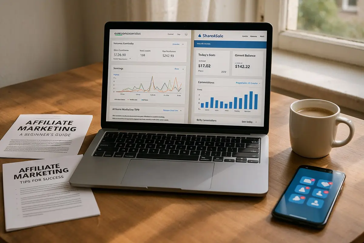 Workspace showing affiliate network dashboards and resources for best affiliate networks for beginners