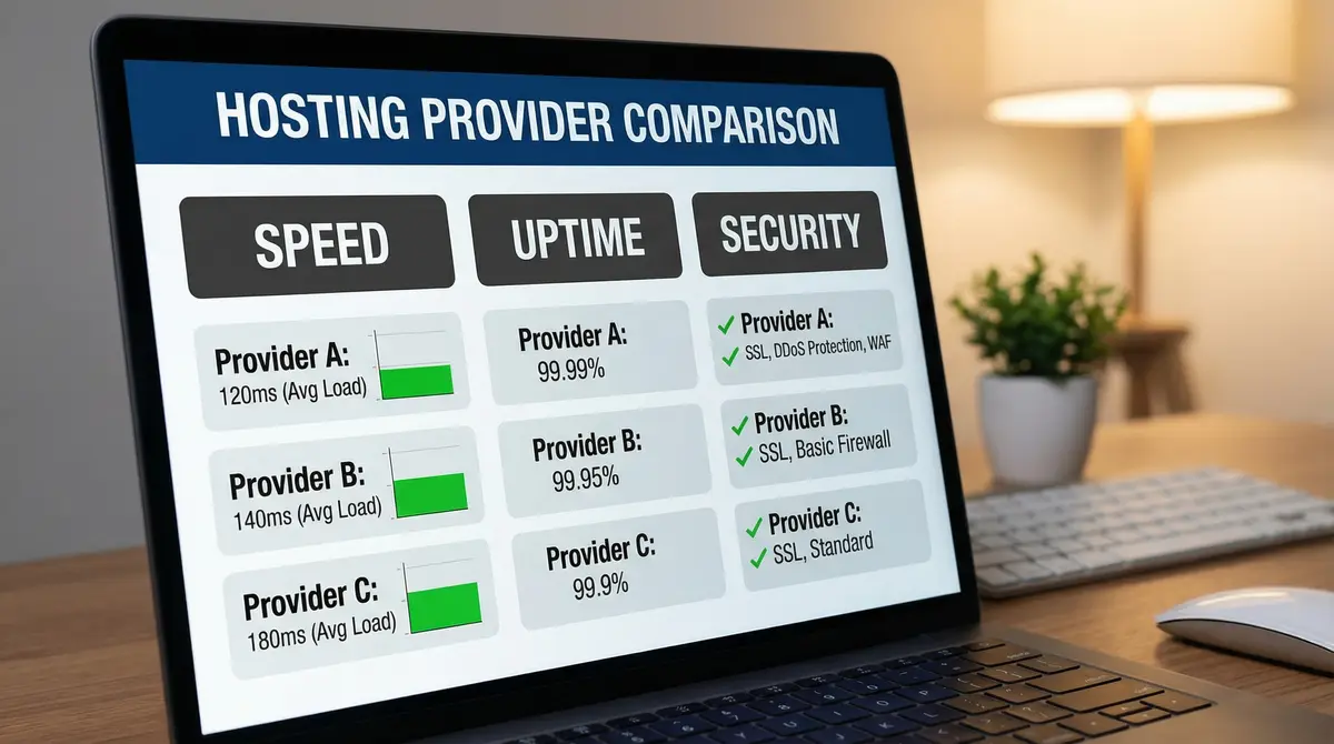 hosting comparison chart with speed uptime security