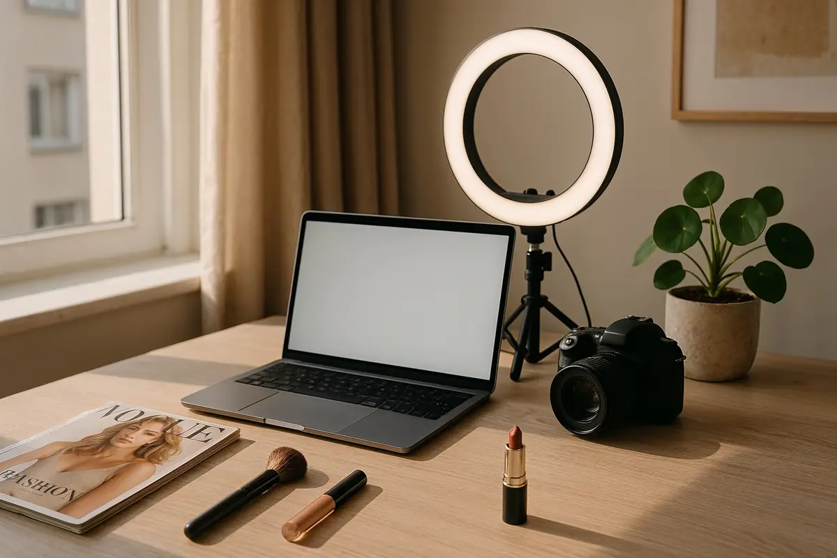 Creative workspace set up for best niches for micro influencers, featuring tools and props for content creation
