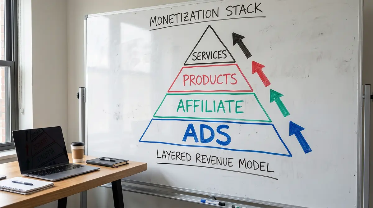 website monetization stack diagram whiteboard