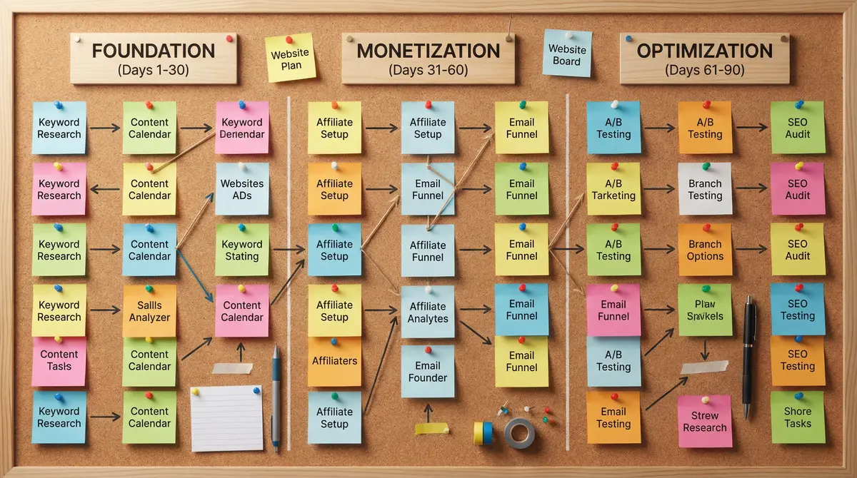 90 day website monetization blueprint board