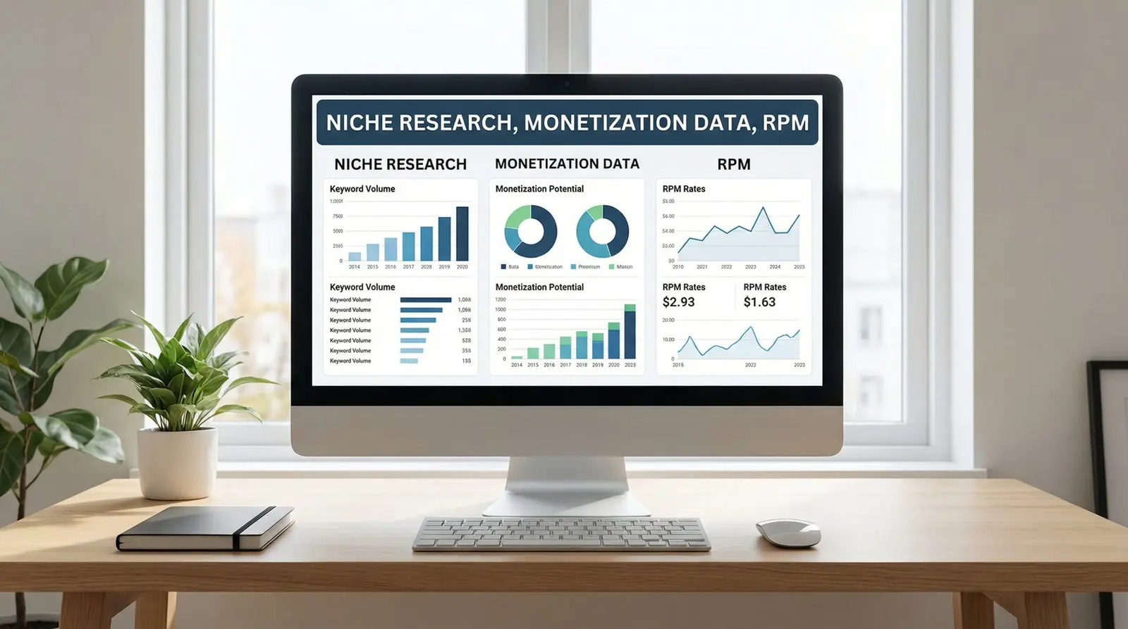niche research dashboard for website monetization analysis