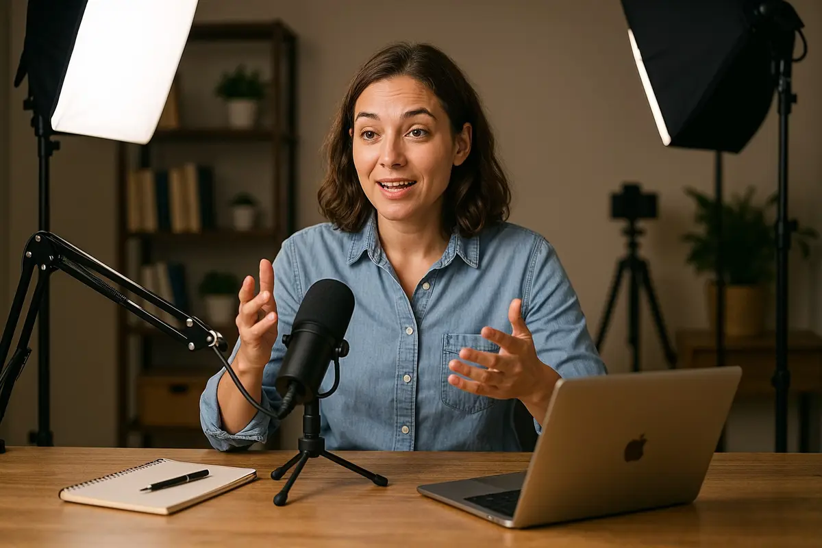 best online business ideas   woman recording online course at home studio