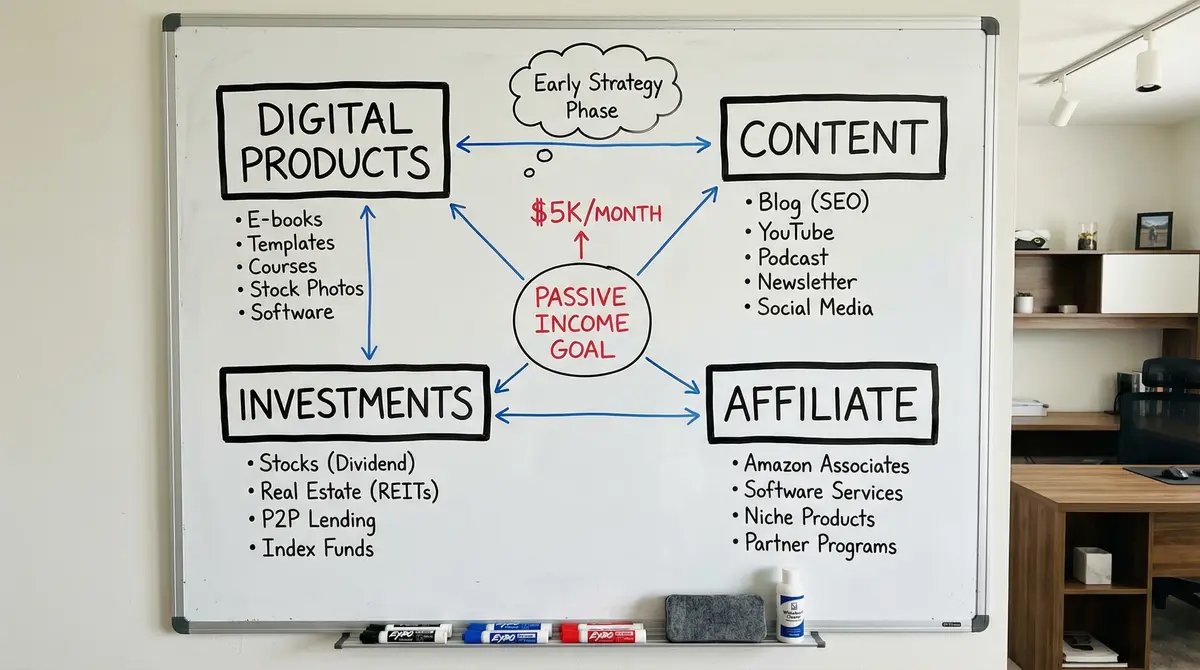 passive income strategy whiteboard map