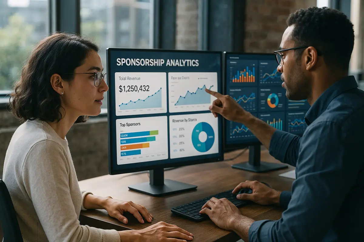best platforms to find website sponsors professionals analyzing sponsorship analytics at modern workspace