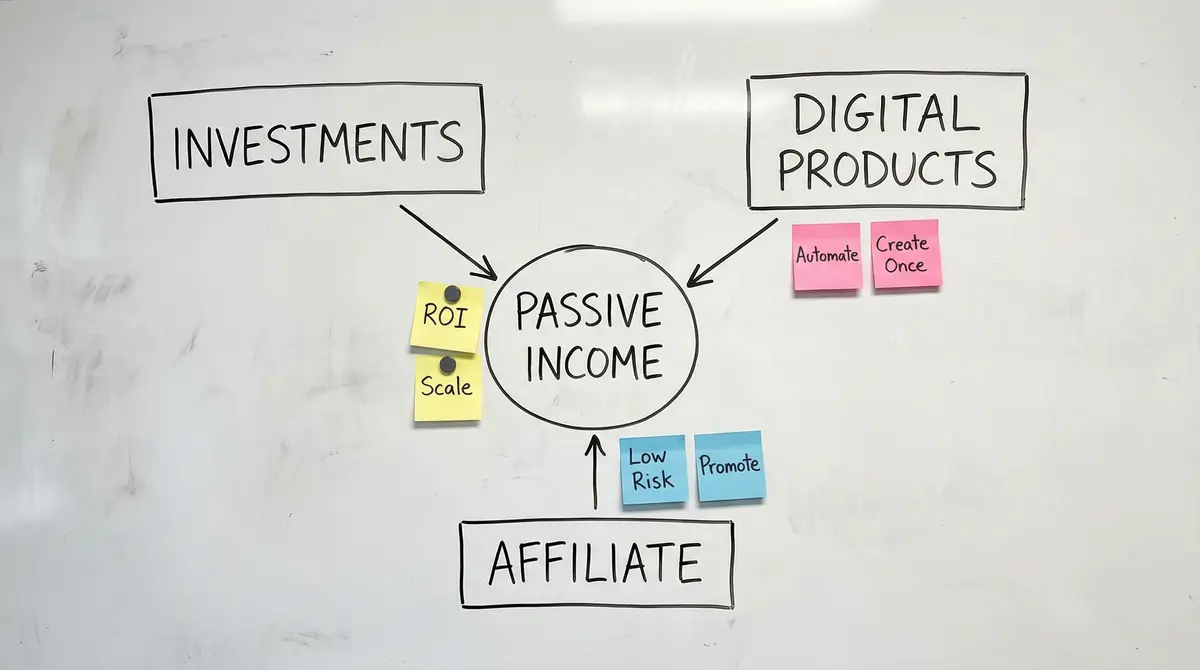 passive income model diagram investments digital products affiliate