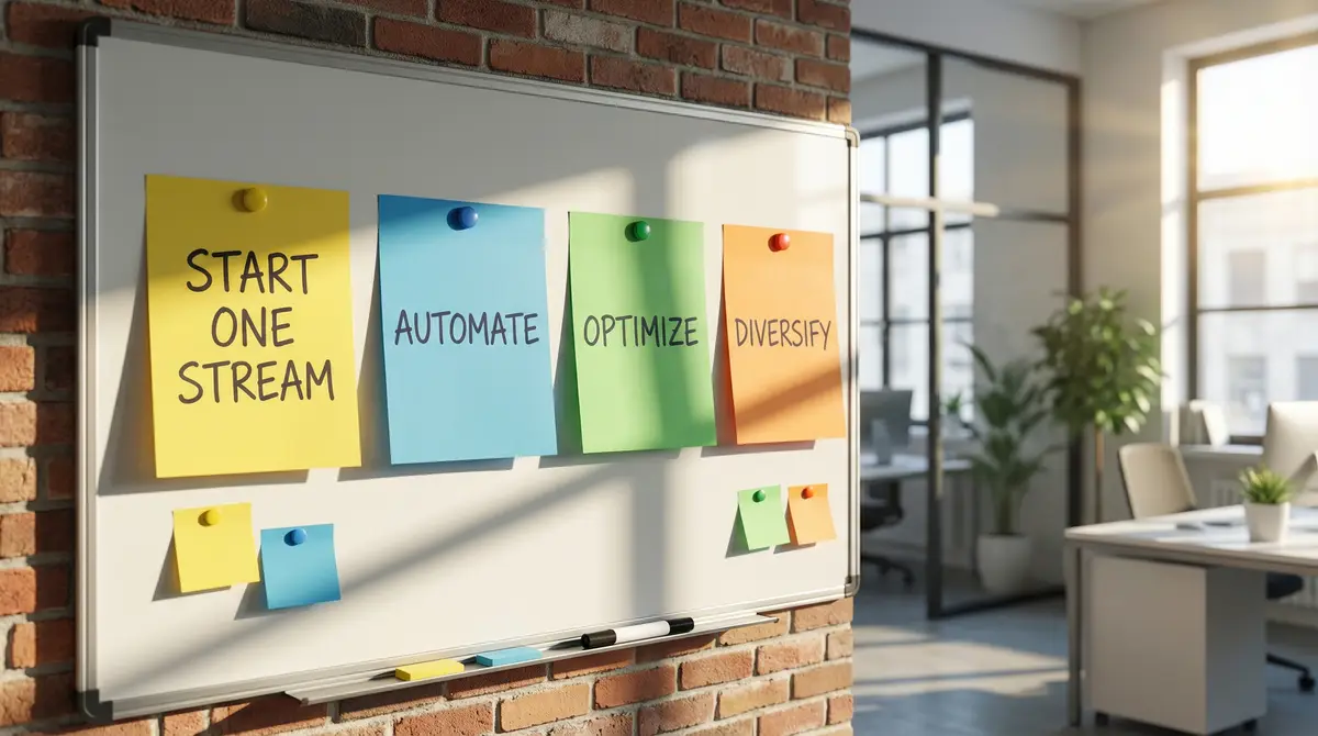 workflow board passive income steps visual