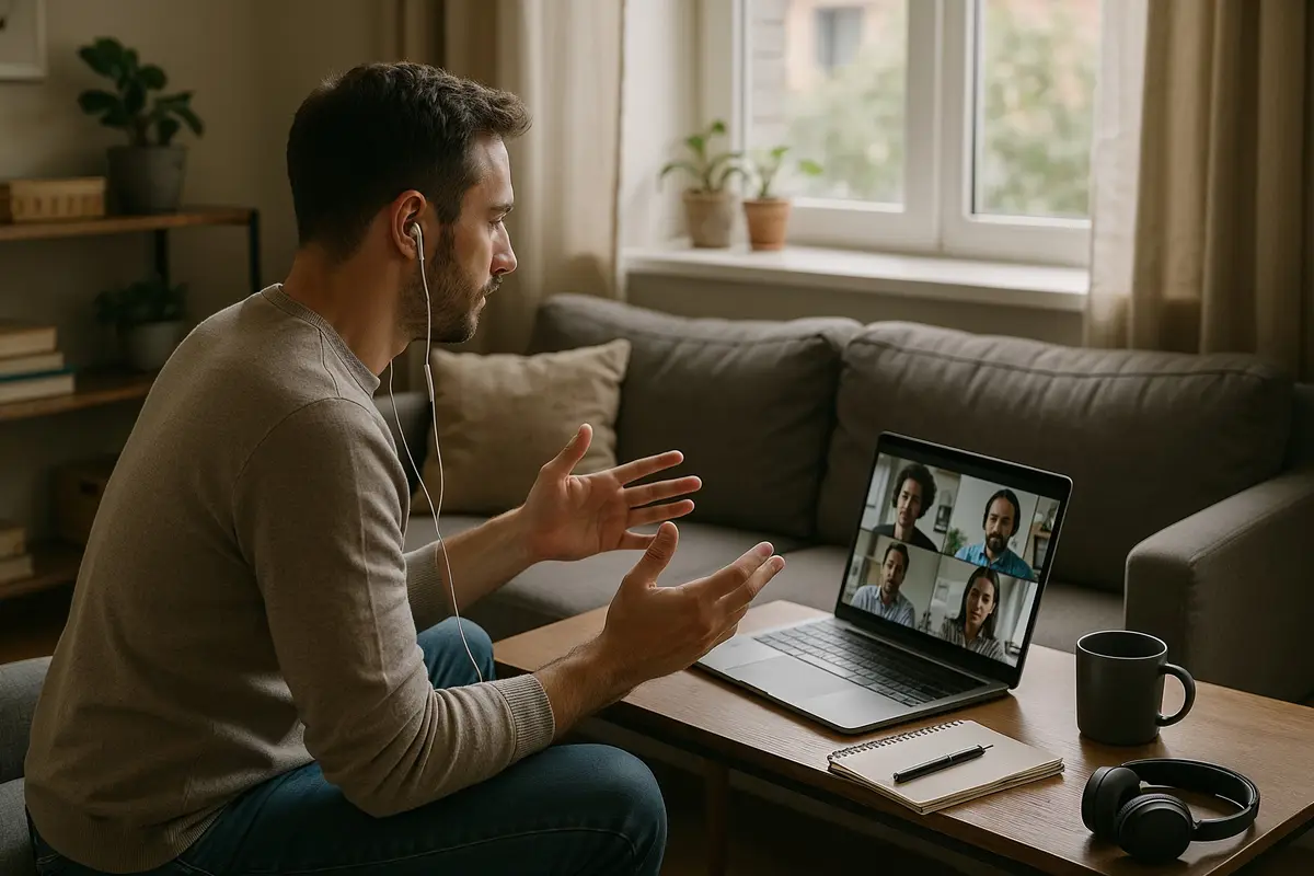 best work from home jobs virtual meeting in cozy living room