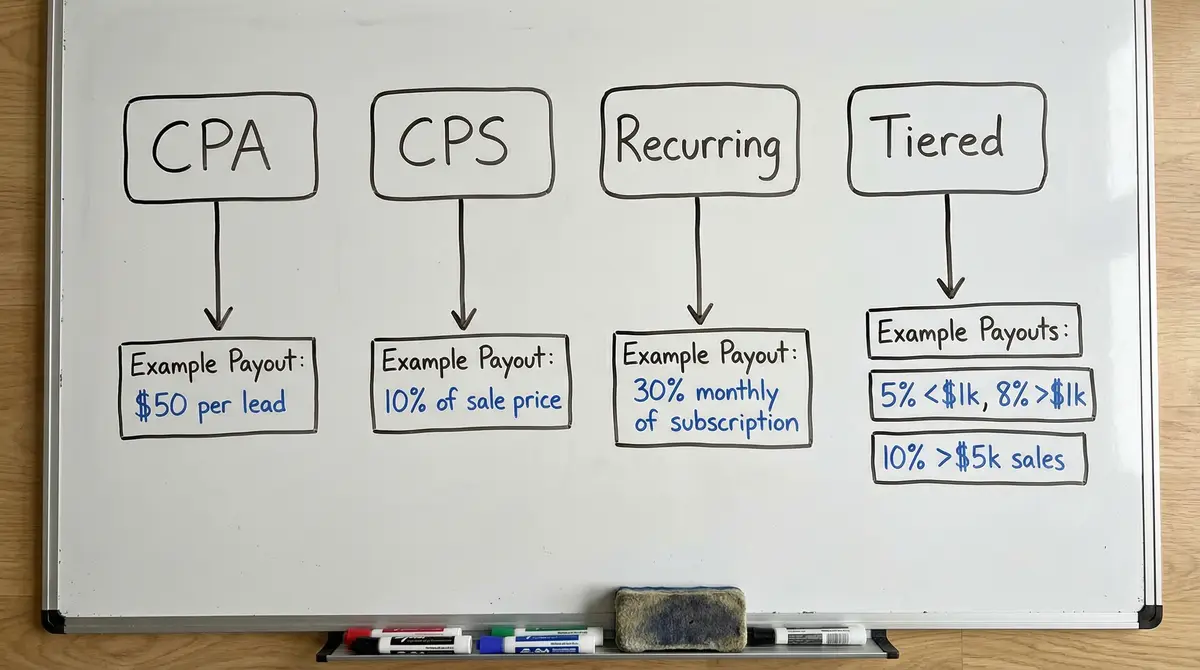 affiliate commission models diagram whiteboard