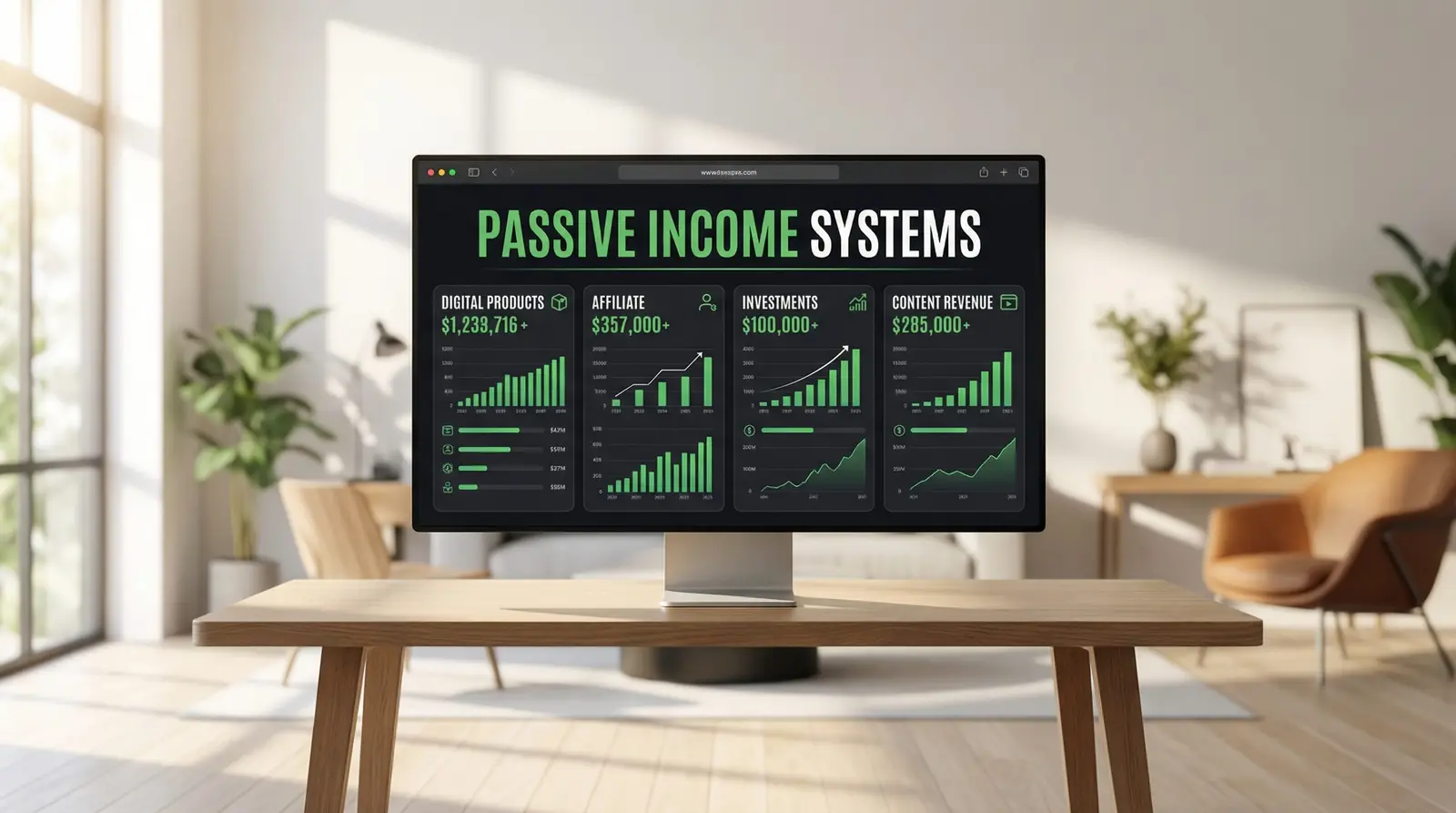 digital dashboard showing passive income streams and revenue breakdown
