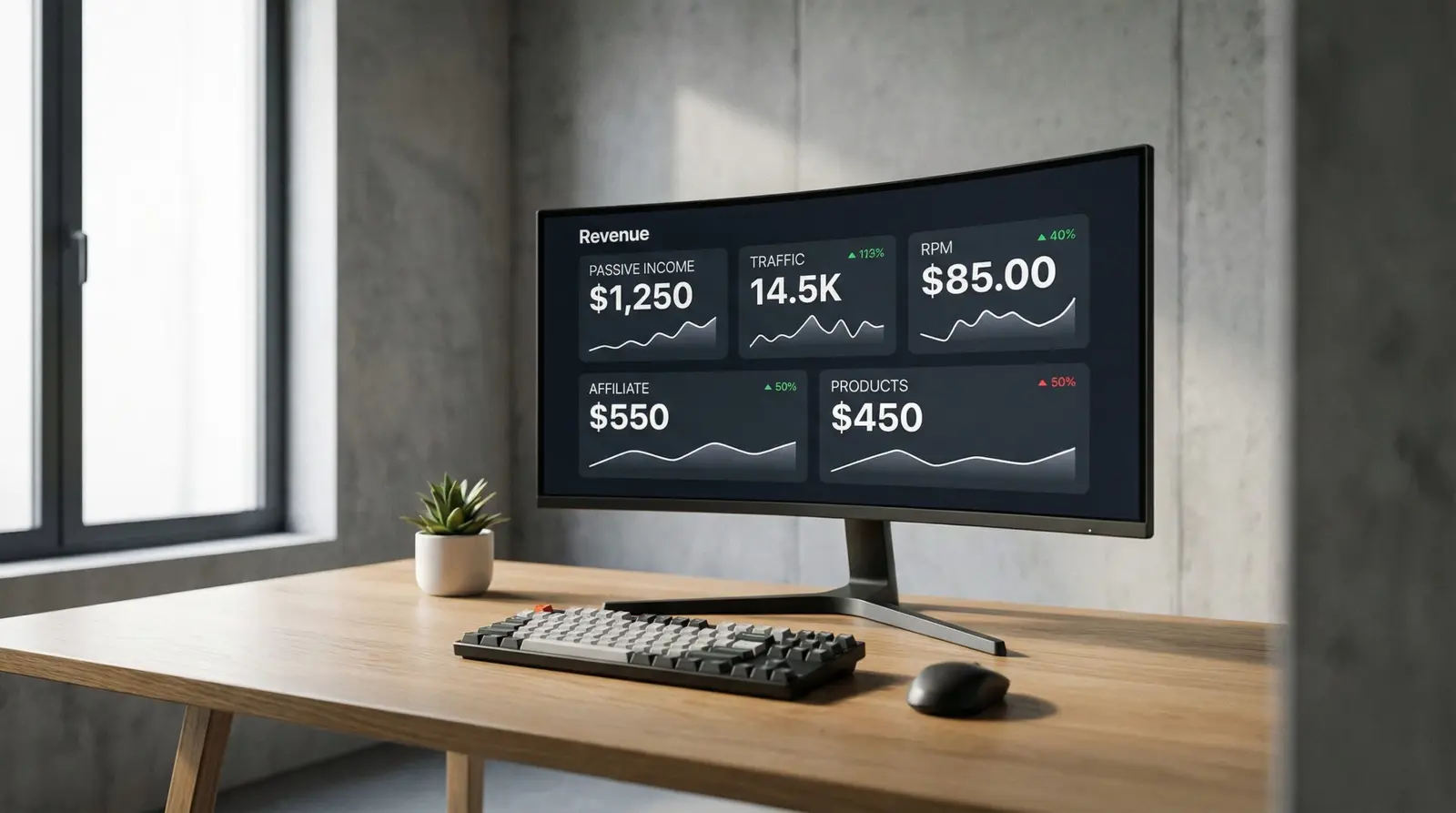 modern workspace revenue dashboard passive income overview