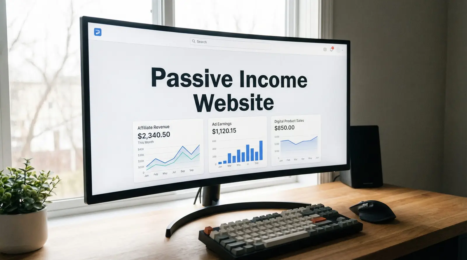 digital dashboard showing passive income website revenue streams