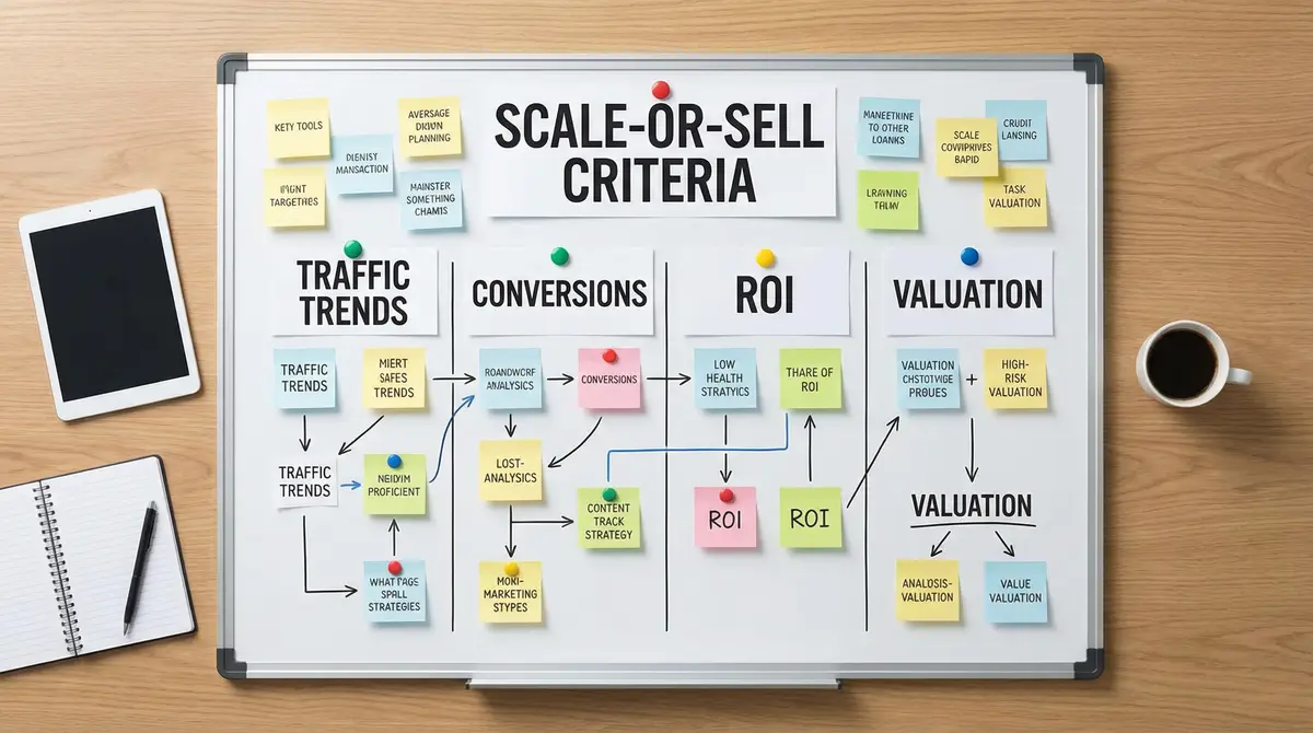 scale or sell decision board with traffic and roi labels