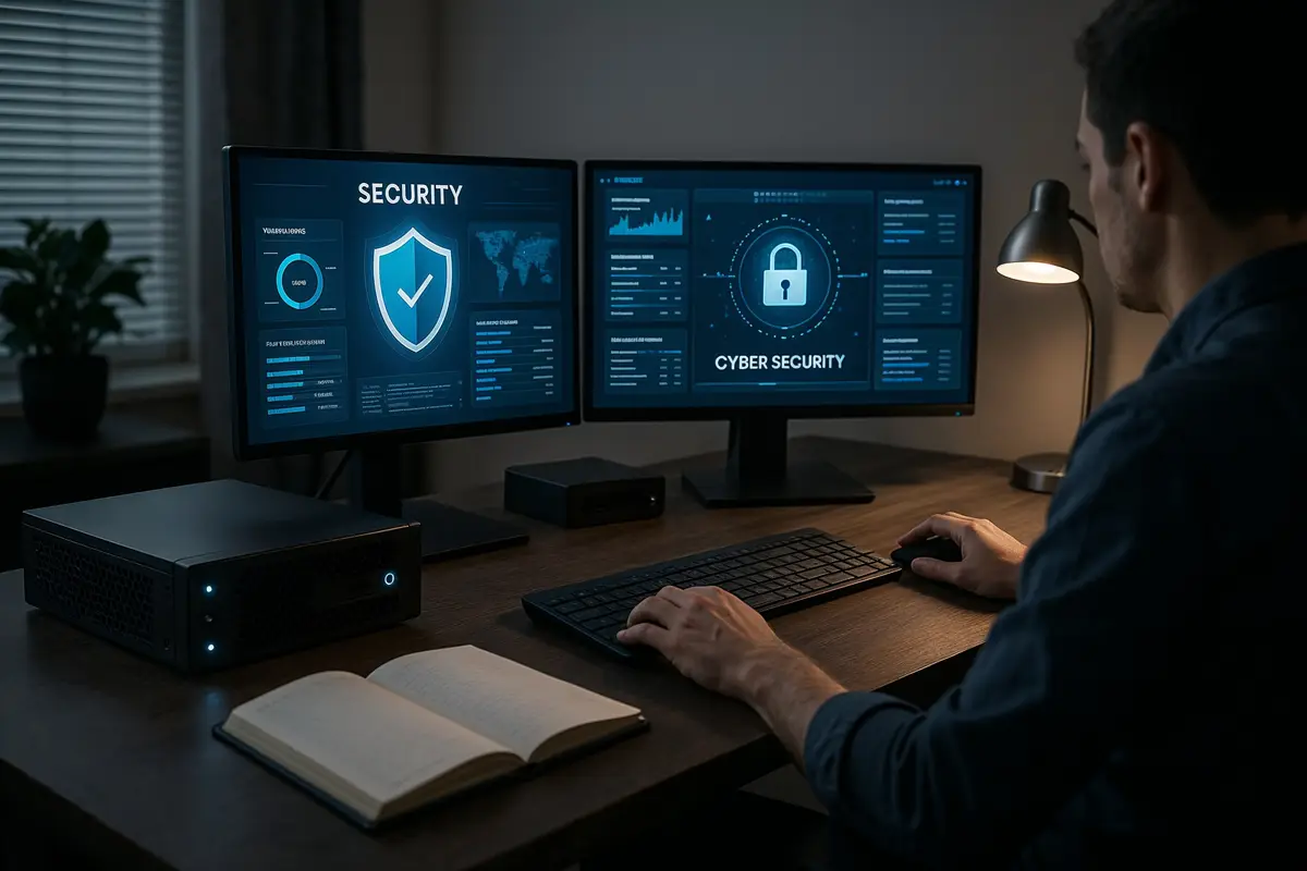 modern workspace with cybersecurity tools focused on building a successful digital business