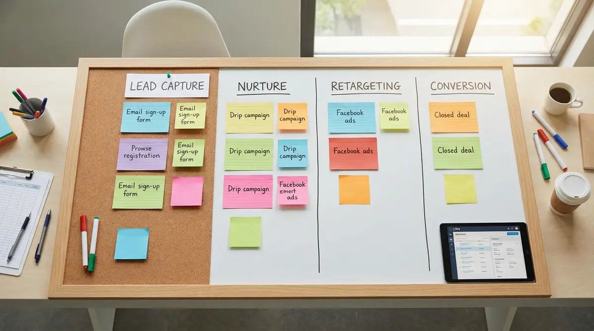 marketing sales funnel workflow board