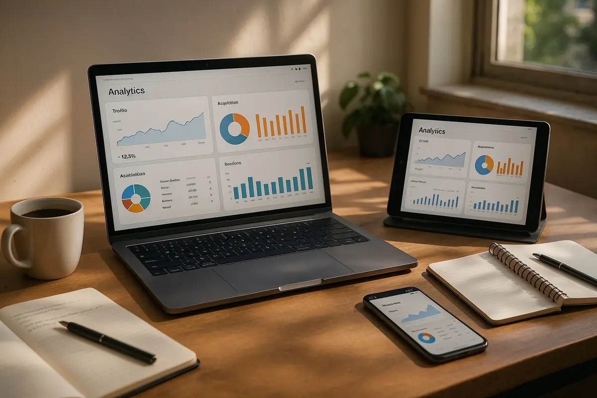 buying traffic for ad arbitrage explained   digital marketer workspace with analytics devices
