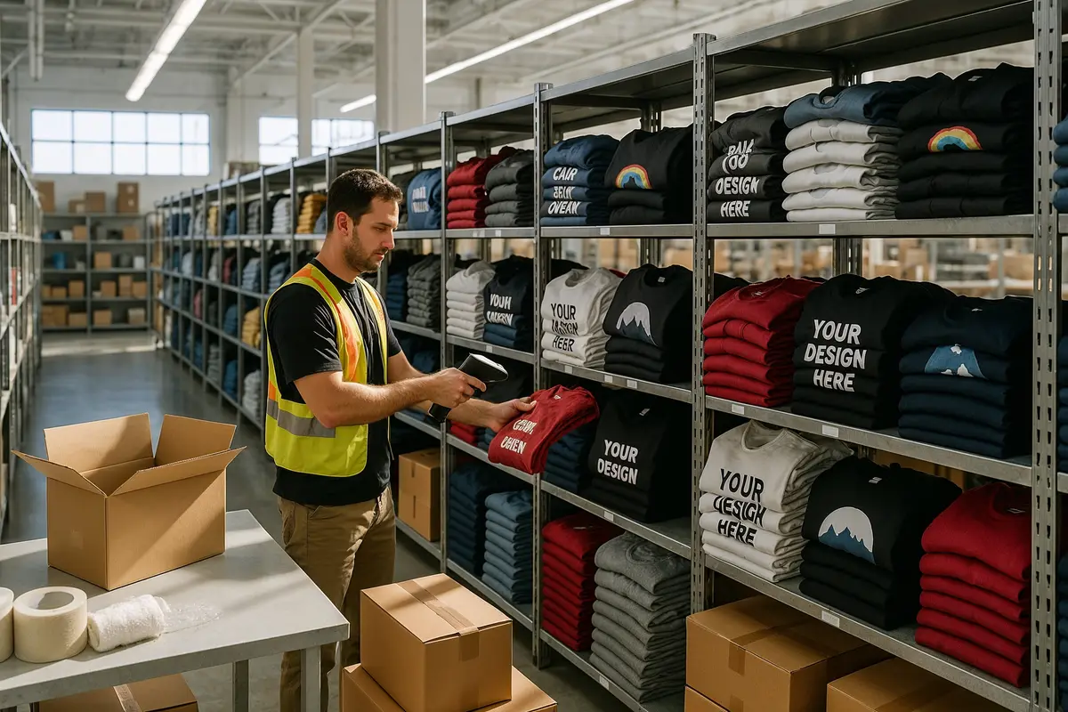 case study: scaling a shopify pod store   fulfillment center operations with custom apparel being prepared for shipping