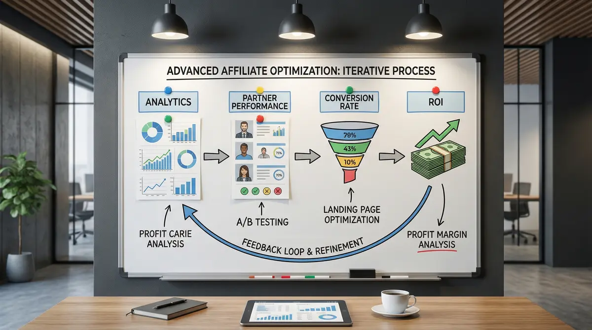 affiliate analytics workflow board with performance and roi labels