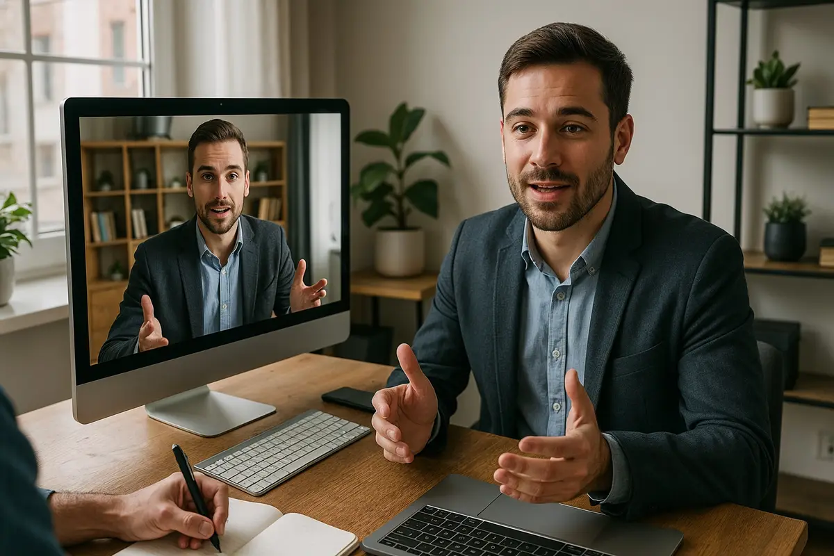 Remote collaboration between digital entrepreneurs in modern home offices