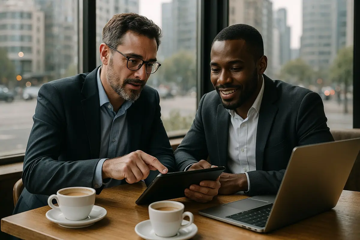 digital entrepreneurship tips partners collaborating in urban café