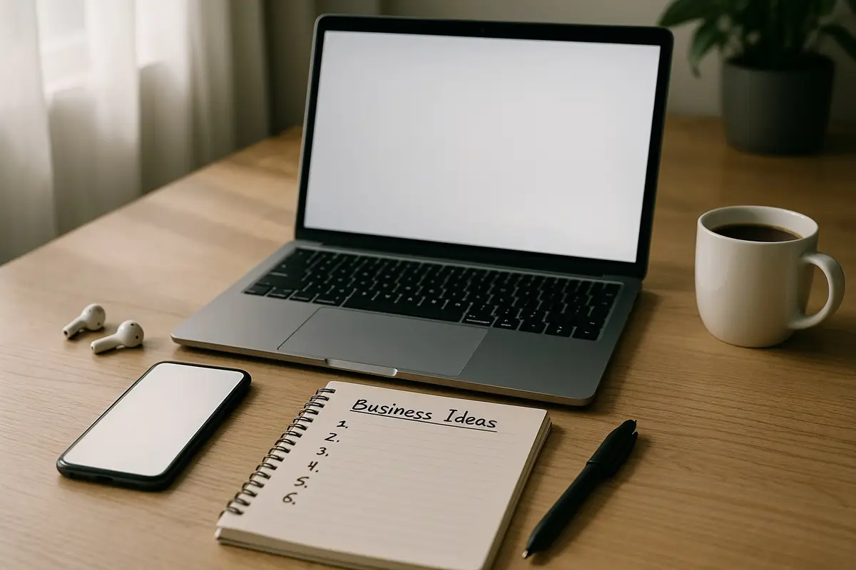 Modern workspace with laptop and notepad illustrating online business startup tips