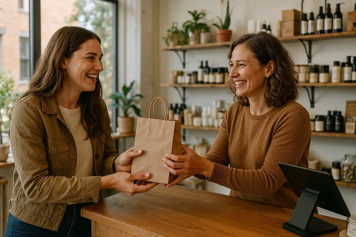 customer making a purchase in a retail setting demonstrating how to turn followers into paying customers