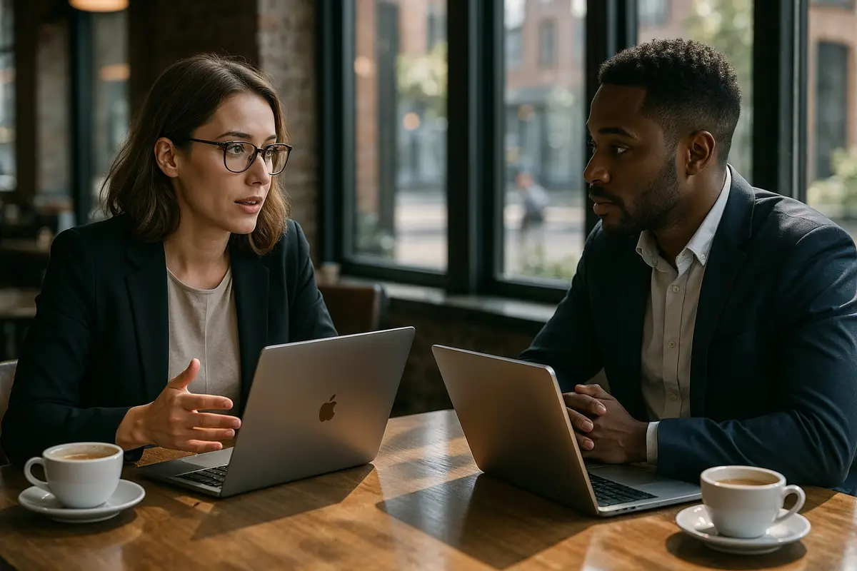 freelancing tips for beginners   networking in a modern cafe