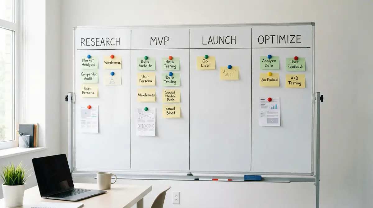 online business launch workflow board