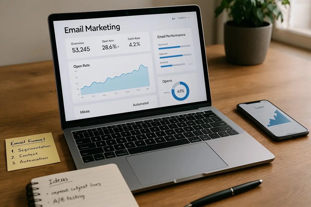 email funnels for selling digital products workspace with analytics dashboard