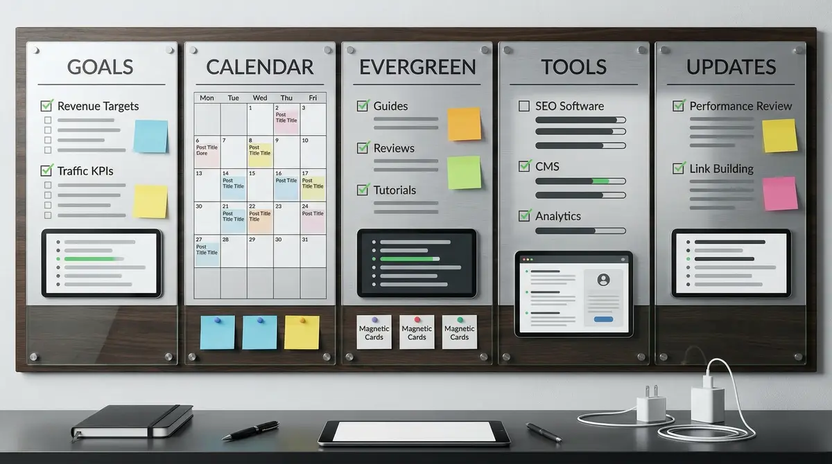 money site content planning checklist board