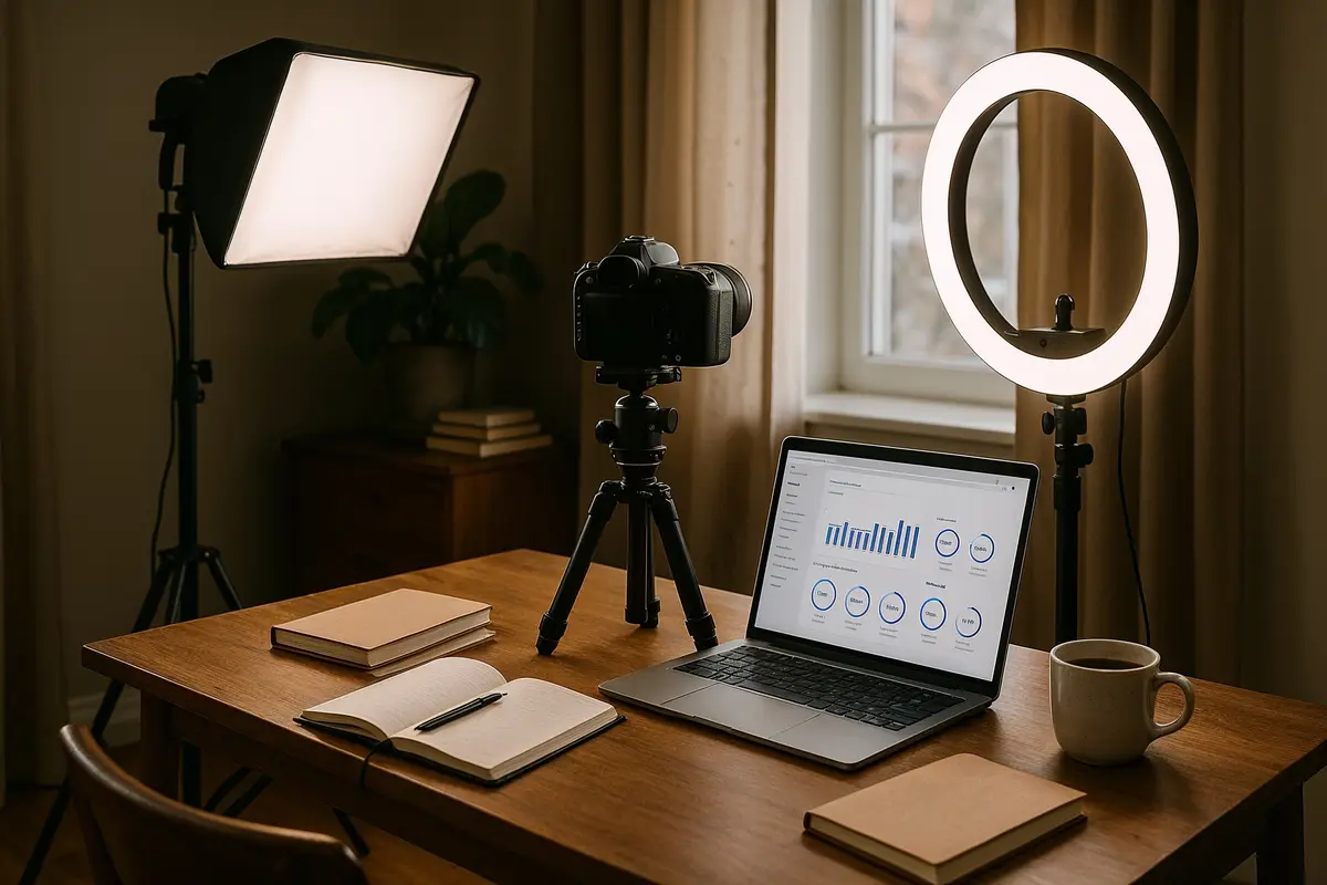 how to make money as an influencer in 2025: modern home studio workspace setup