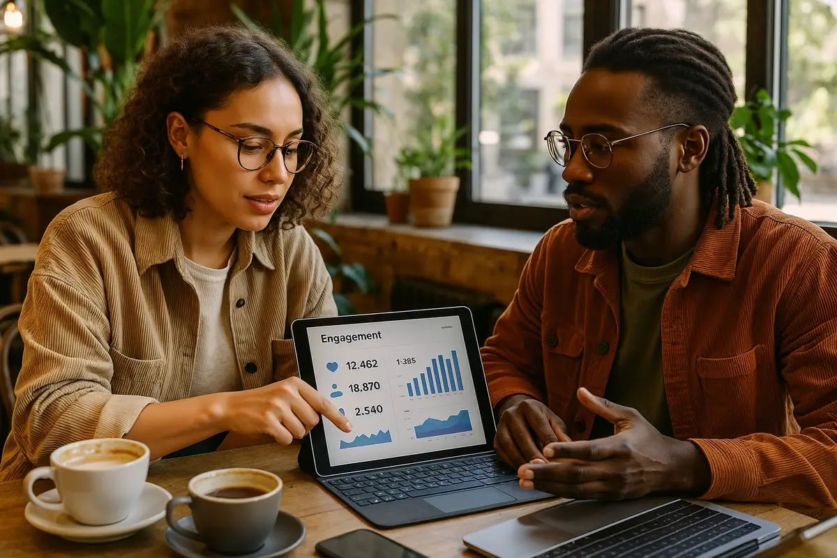how to make money as an influencer in 2025: collaborative content creation in a modern café