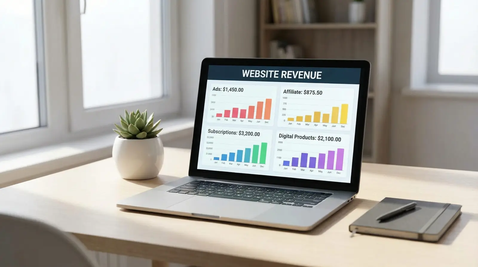 website monetization dashboard with multiple income streams