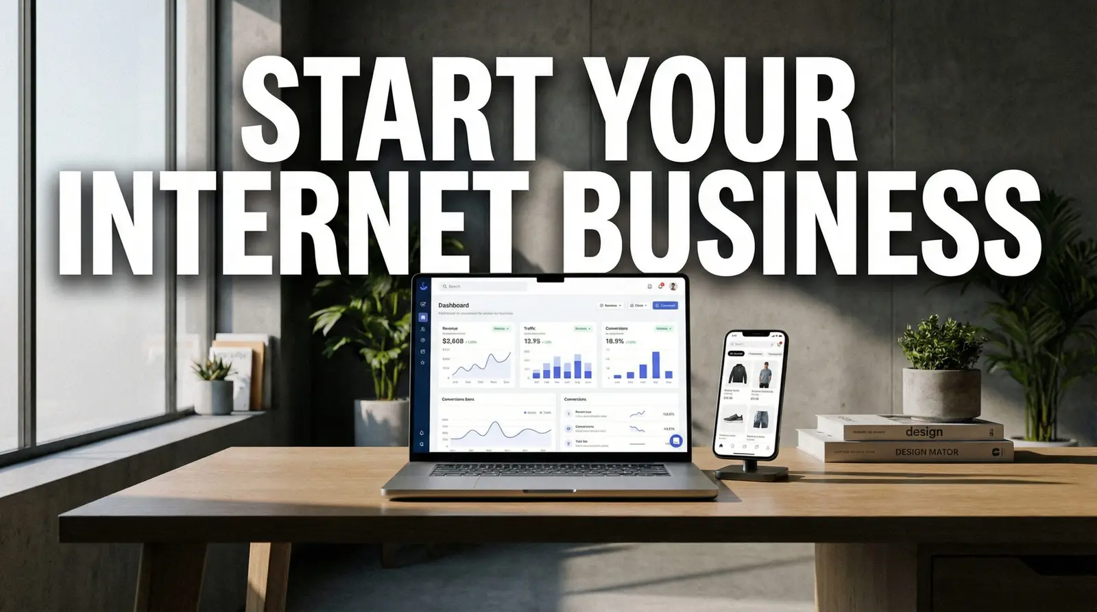 modern digital workspace with online business dashboard and mobile storefront