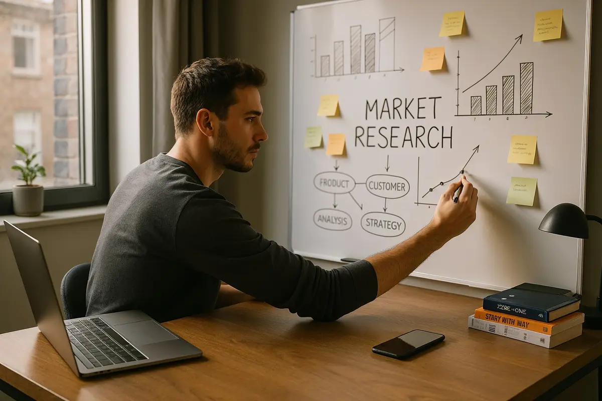 Analyzing market research and planning for how to start an internet startup