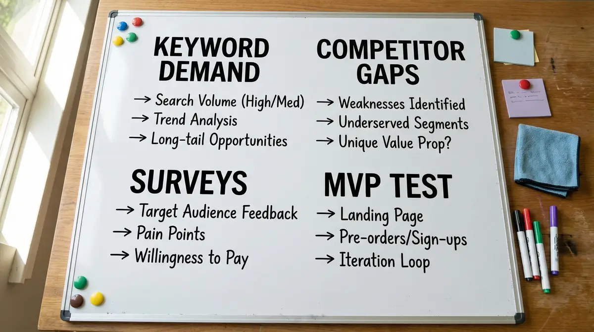 startup niche validation whiteboard overview