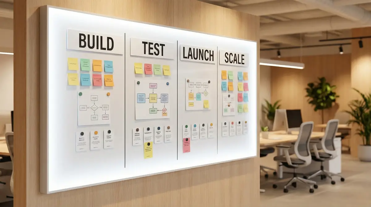 startup launch workflow process board
