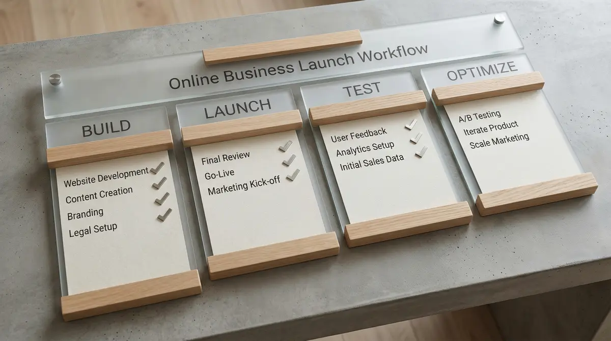 online business launch workflow board process