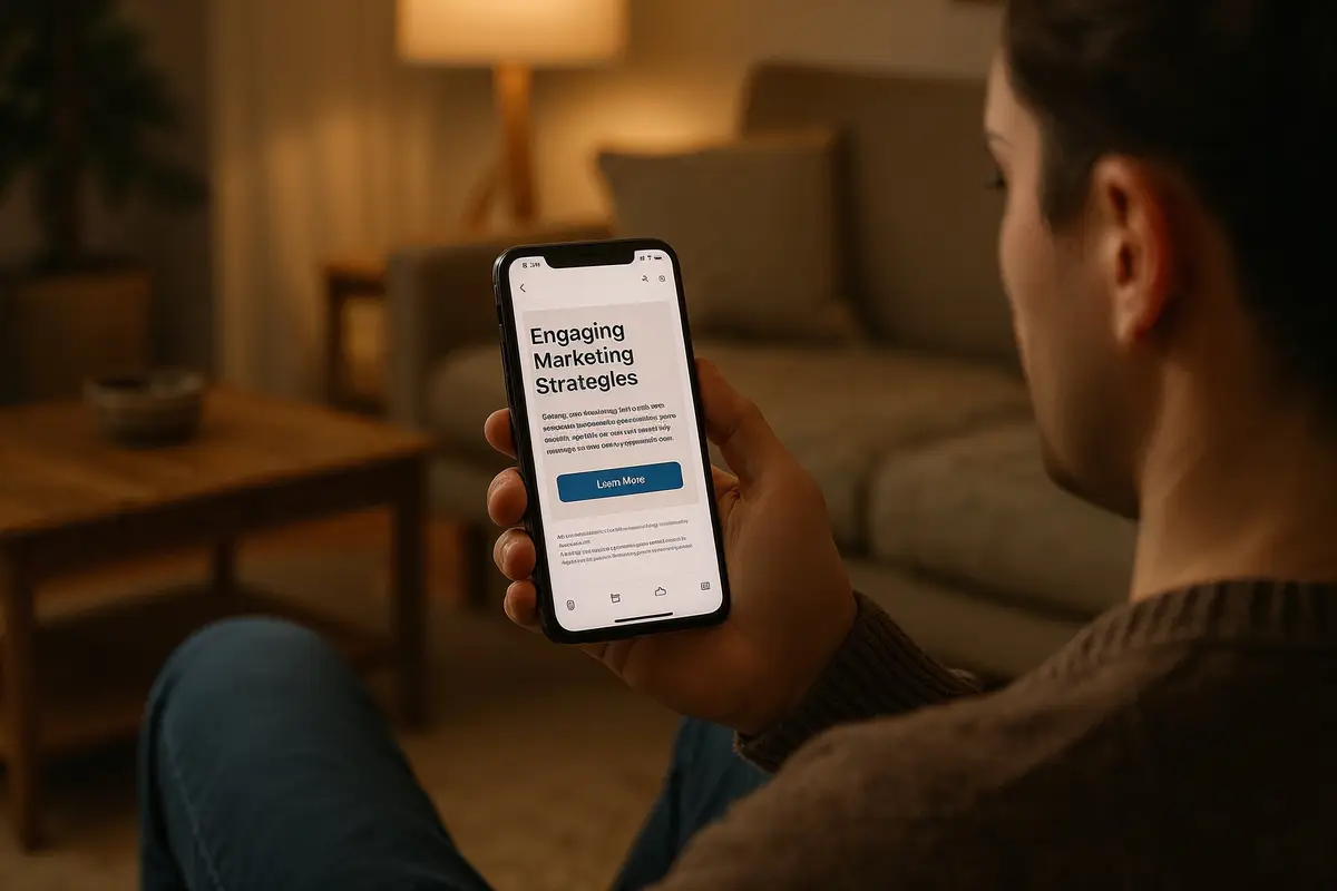 how to write emails that sell affiliate offers person reading marketing email on smartphone in living room