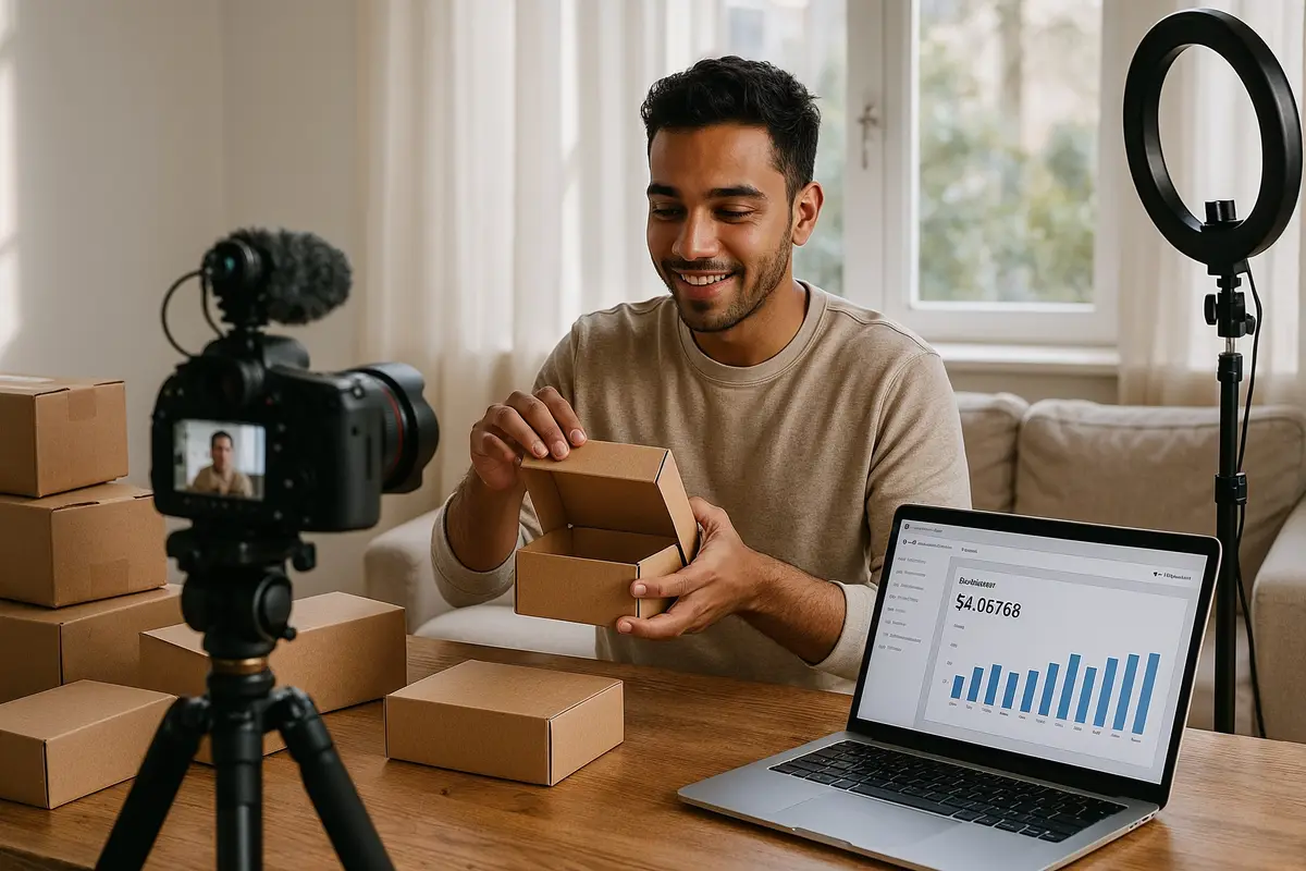 income breakdown from influencer sponsorships unboxing and earnings setup