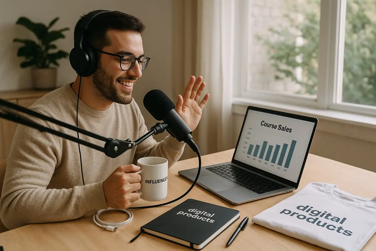 influencer income streams beyond ads digital products and branded merchandise workspace