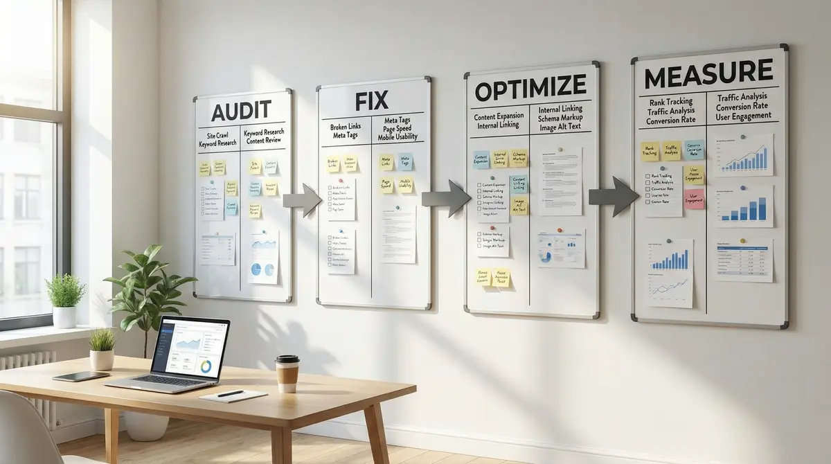on page seo workflow steps board