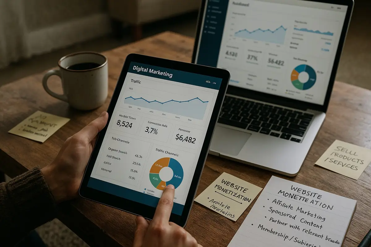 Person analyzing website monetization strategies to monetize low traffic websites effectively