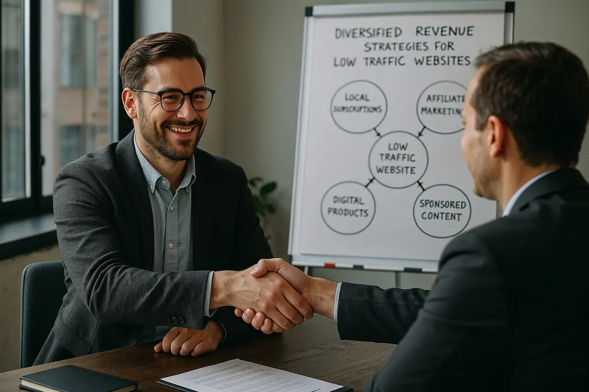 Business owner forming a partnership to monetize low traffic websites effectively