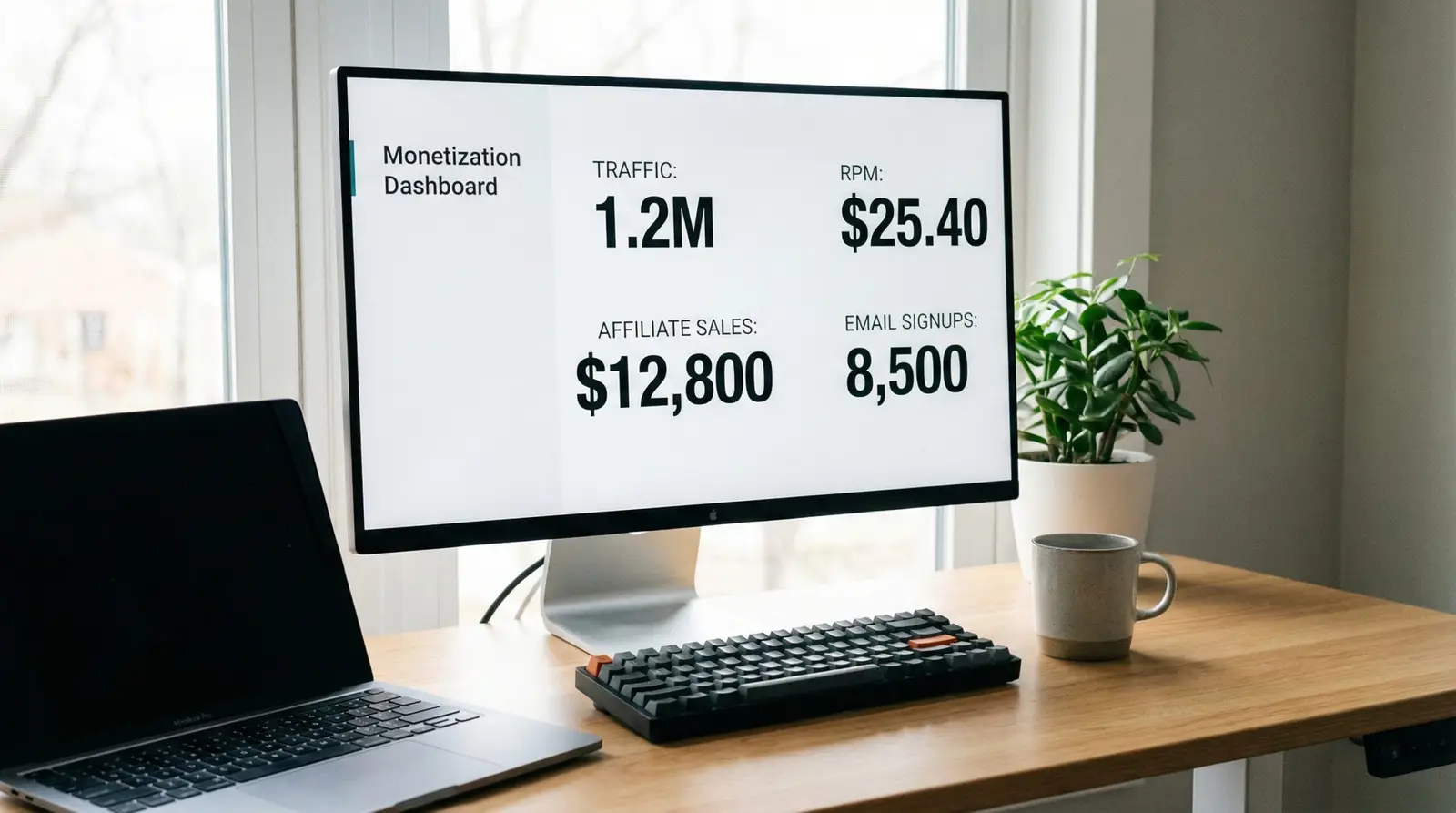 money site dashboard with traffic affiliate sales and rpm