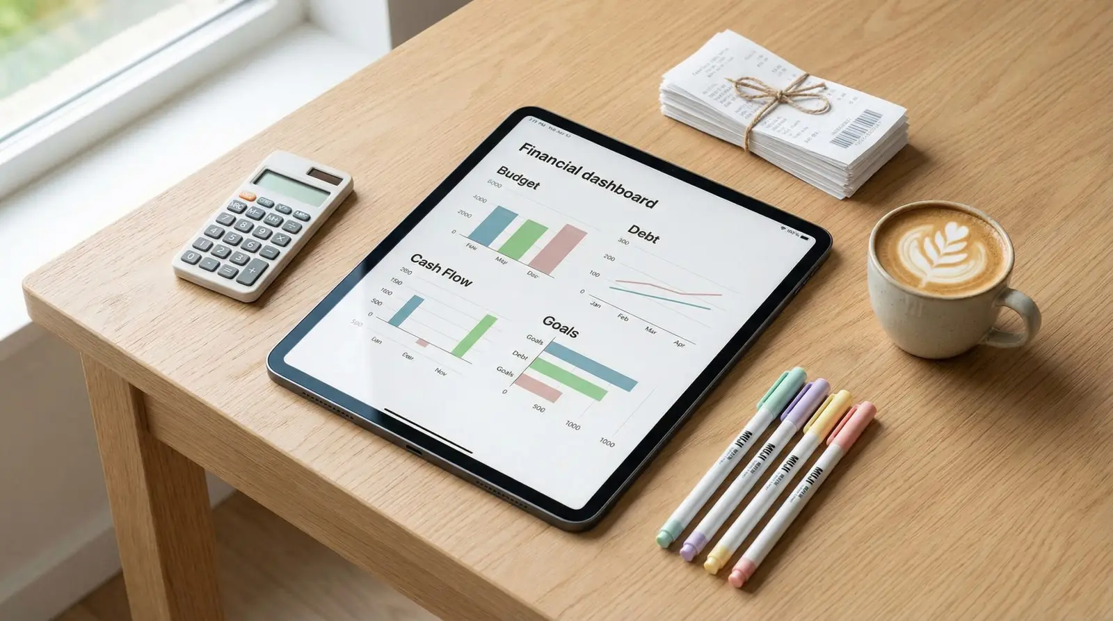 financial planning dashboard with budget debt cash flow and goals
